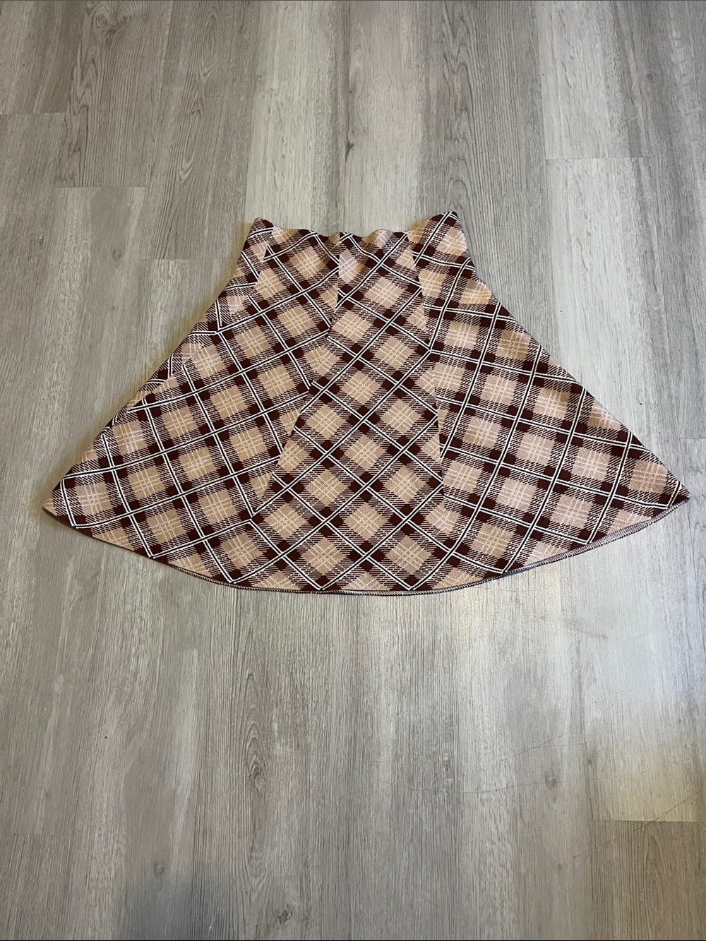 Plaid Circle Skirt in Brown and Cream